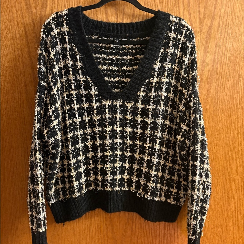 Black and White V-Neck Sweater